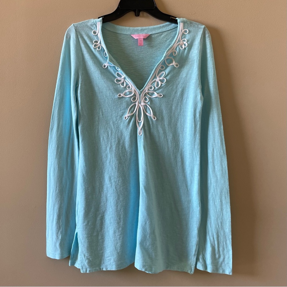 Lilly Pulitzer Baby Blue & White Embroidered Westley Tunic Size S
